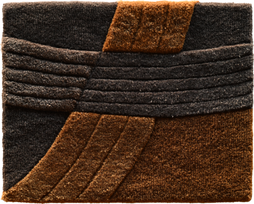 Luxury designer rug featuring abstract geometric patterns in high-end textured wool.