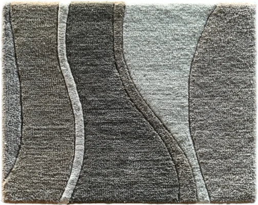 Luxury designer rug with wavy grey and beige patterns, ideal for modern high-end interiors.