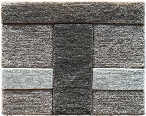 Luxury designer rug featuring textured wool, a central dark stripe, and elegant gray-beige sections.