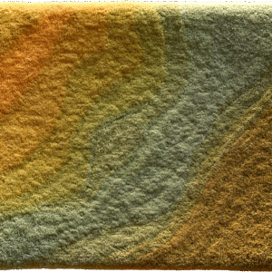 Luxury designer rug featuring a textured square pattern in yellow, gold, green, and brown.