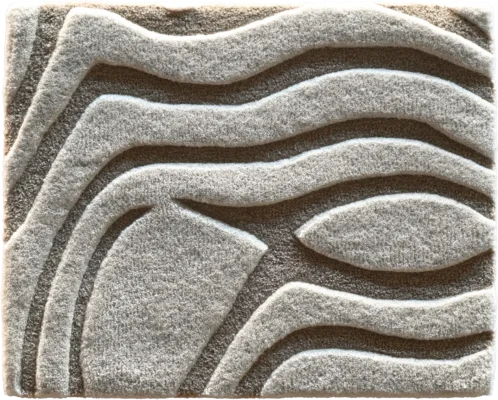 Rectangular luxury designer rug with raised wavy lines and abstract gray motifs, evoking a high end handmade wool rug texture.