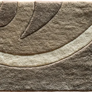 Luxury designer rectangular rug in beige and brown with abstract high-end wool patterns.