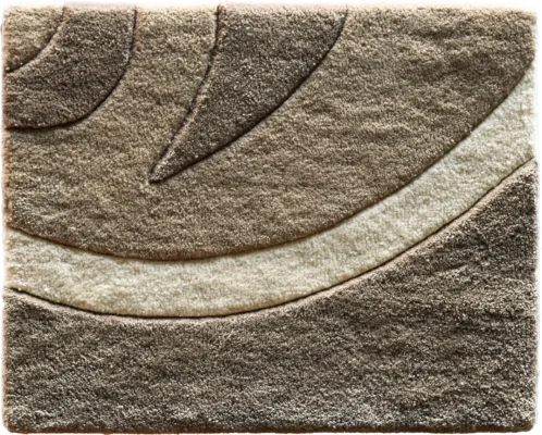 Luxury designer rectangular rug in beige and brown with abstract high-end wool patterns.