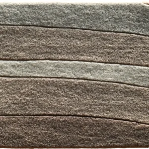Luxury designer rug tile with wavy brown and gray lines, resembling high-end handmade wool rugs.