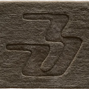 Luxury designer rug in gray with textured finish and engraved number 37, ideal for high end interiors.