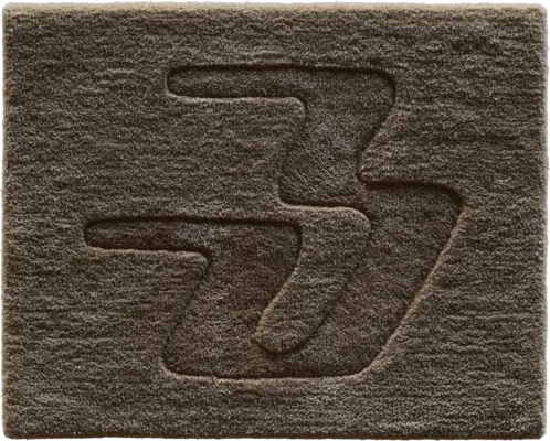 Luxury designer rug in gray with textured finish and engraved number 37, ideal for high end interiors.