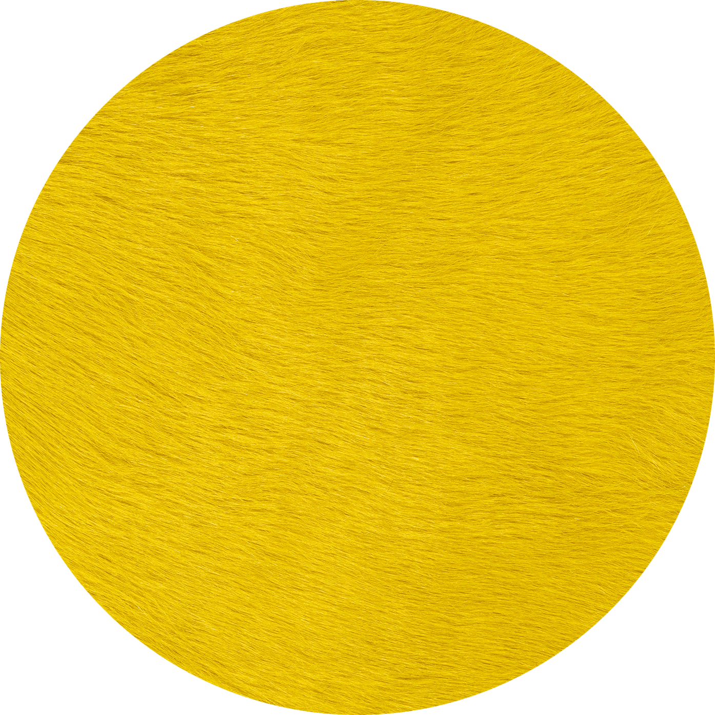 A circular patch of textured yellow material showcases luxury designer rug craftsmanship.