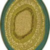 Tree trunk cross-section with growth rings in yellow, brown, and teal for luxury designer rug inspiration.