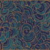 Luxury designer rug sample with swirling blue and teal lines, brown accents, and abstract floral patterns.