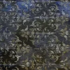 Luxury designer rug in blue and black with metallic Boulle floral pattern, high-end and custom-made.