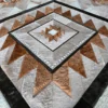 Custom Hide 15069 luxury designer rug features metallic copper and silver geometric patterns on a soft, high-end textured surface.