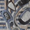 Luxury designer rug with abstract overlapping shapes in blue, gray, black, and beige inspired by Mika Hide 29748.