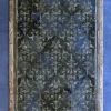 Boulle Hide 29148 luxury designer rug features ornate gold damask on dark blue with a high-end stone-textured frame.