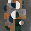 This luxury designer rug features overlapping geometric shapes in rich hues, perfect for high end interiors.