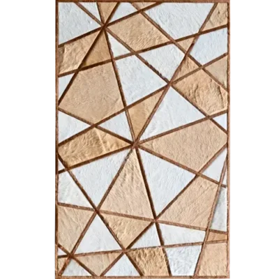 Silhouette Hide 14495 displays a luxury designer rug with gold and white abstract geometric lines, handmade from high quality hide.
