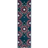 Kasbah Hide 15910 luxury designer rug with geometric pattern in pink, white, yellow on dark blue.