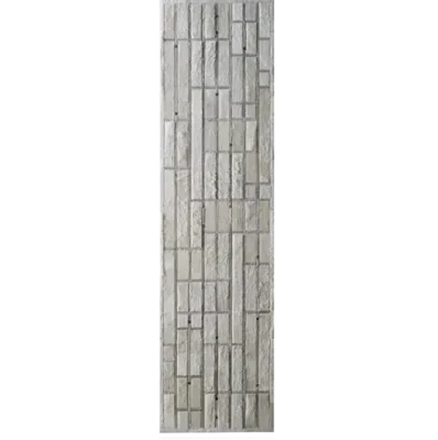 Vertical panel resembling a luxury designer rug with light gray, staggered stone tile pattern.