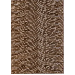 Luxury custom Hide 16290 designer rug in brown with chevron pattern and textured, layered strokes.