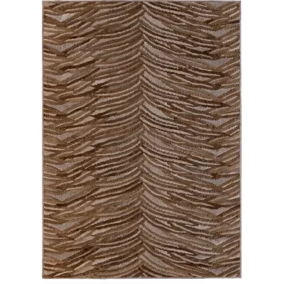 Luxury custom Hide 16290 designer rug in brown with chevron pattern and textured, layered strokes.