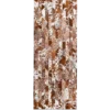 Luxury designer rug with a geometric brown and white pattern reminiscent of wood and marble textures.