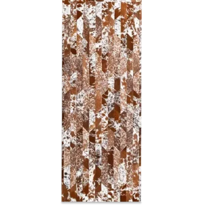 Luxury designer rug with a geometric brown and white pattern reminiscent of wood and marble textures.