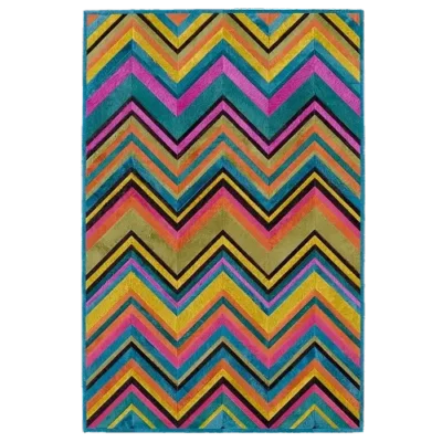Luxury designer rug with a colorful zigzag chevron pattern in premium hide.
