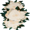 Designer rug featuring three white magnolias with peach accents on a luxury custom high end background.