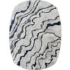 Luxury designer rug with abstract wavy black and gray lines in a textured white hide.