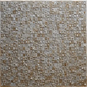 Surrender Hide 15561 is a luxury designer rug with a mosaic of handmade hide tiles in brown, beige, and gray.