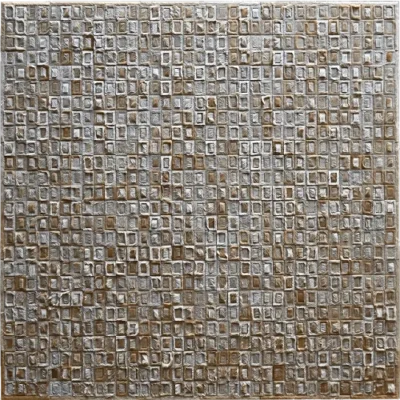Surrender Hide 15561 is a luxury designer rug with a mosaic of handmade hide tiles in brown, beige, and gray.