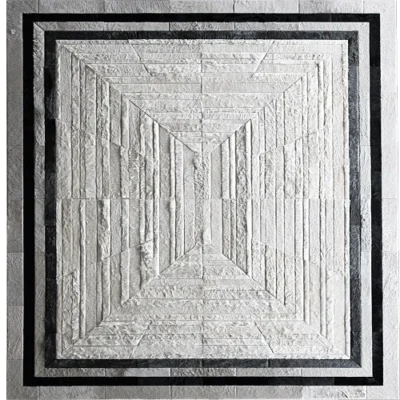 Faceta Hide 15388 luxury designer rug features geometric rectangles in white and gray.