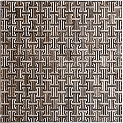 A luxury custom rug with interlocking T-shapes in brown and beige, perfect for high end designer interiors.