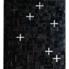 Luxury designer rug with a grid of dark squares, white plus signs, and red crosses accents.