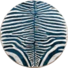 Luxury designer rug with wavy white lines on blue, inspired by stylized zebra hide.
