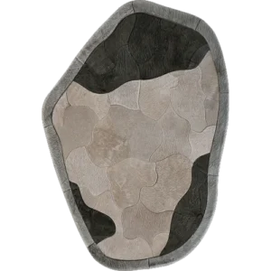 Luxury designer rug with an abstract shape, handmade hide patchwork in grey tones.