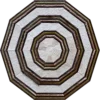 Luxury designer octagonal rug featuring concentric white, brown, and beige rings in a high-end geometric pattern.