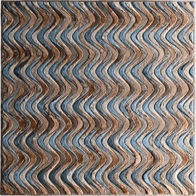 Flow Hide 29116 luxury designer rug with wavy brown and blue lines, handmade hide rug.