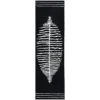 Luxury designer rug in black wool with a central white leaf and bold accent stripes.