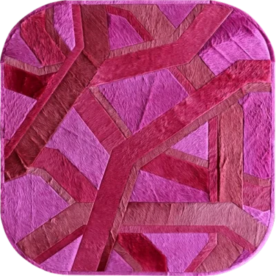 Luxury designer rug Vertigo Hide 15520 with abstract pink pattern, handmade hide rug.
