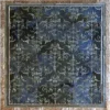 Boulle Hide 29148 luxury designer rug with blue and black damask floral pattern in a metallic frame.