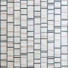 Boardwalk Hide 15546 features luxury designer hide rug tiles in a grid, with white, beige, and black streaks and thin dark grout lines.