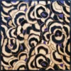 Designer rug with swirling black, beige, and purple pattern reminiscent of luxury handmade hide rugs.