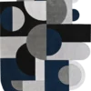 Forms Wool 15486 is a luxury designer rug with overlapping geometric shapes in navy, gray, and black on high-end handmade wool.