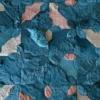 Close-up of Fez Hide 28129, a luxury designer rug with handmade patchwork in teal, pink, and beige fur textures.