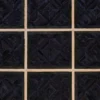A grid of nine luxury designer hide rug panels with dark geometric textures and beige accents.
