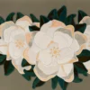 White magnolia blooms and dark green leaves adorn this Sweet Hide 26095 luxury designer rug.