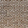 Luxury designer rug with interlocking brown and white maze pattern, textured like handmade hide rugs.