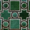 Ignition Hide 16101 designer rug showcases textured green shapes and beige borders in a high end handmade hide rug style.
