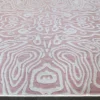 Luxury designer wool rug with pink and white abstract pattern, inspired by Urushi artistry.