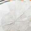 Luxury handmade hide designer rug with pie-slice pattern and teal-orange accent arc.